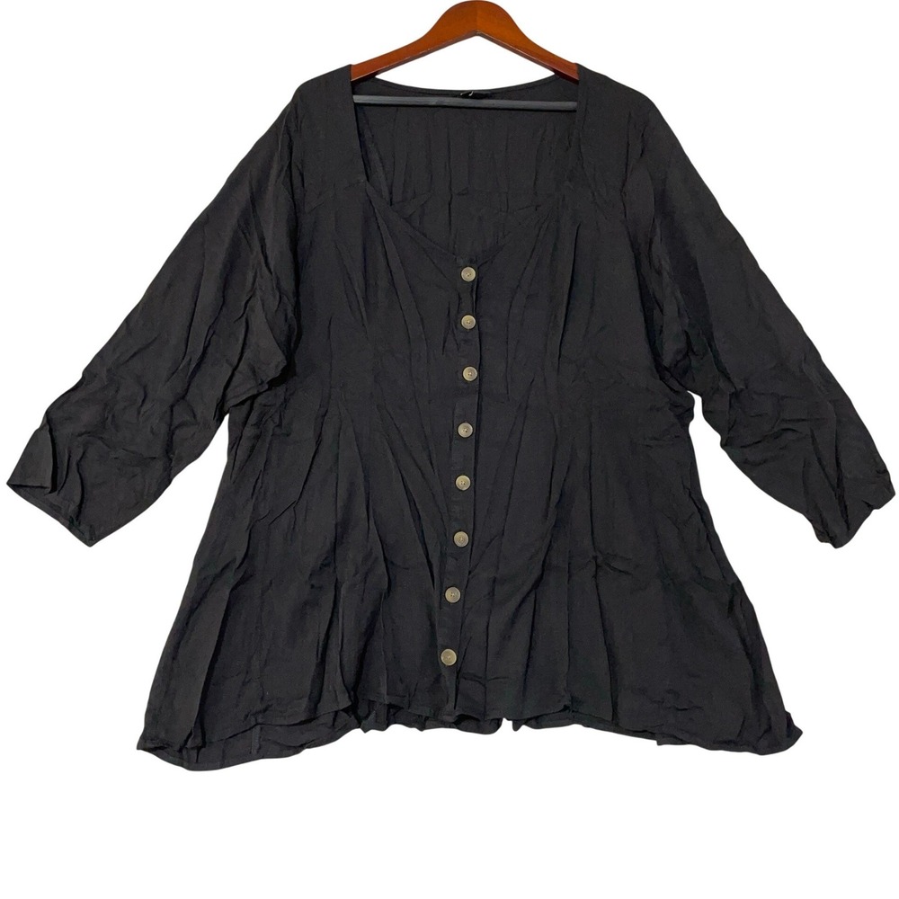 Torrid Women's 3X Black Button Front Peplum Blouse Rayon Spandex Top